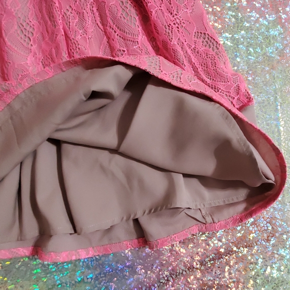 Jessica Simpson neon pink lace tan dress sz.8 - Picture 7 of 13